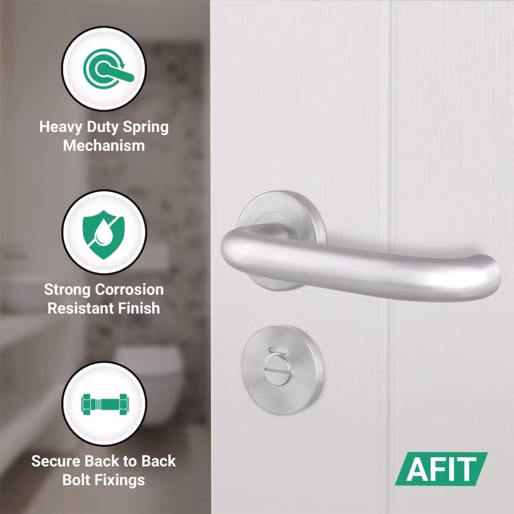 AFIT Satin Stainless Steel Return to Door Handles with Bath Lock, Silver, W/D/H: 150 x 150 x 64 mm – 2