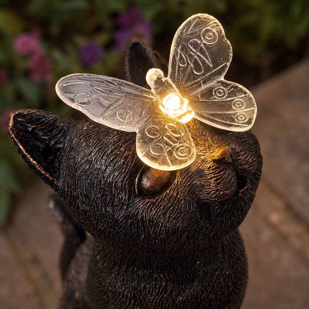 Marco Paul Solar Garden Cat Ornament with Butterfly in Bronze – 3