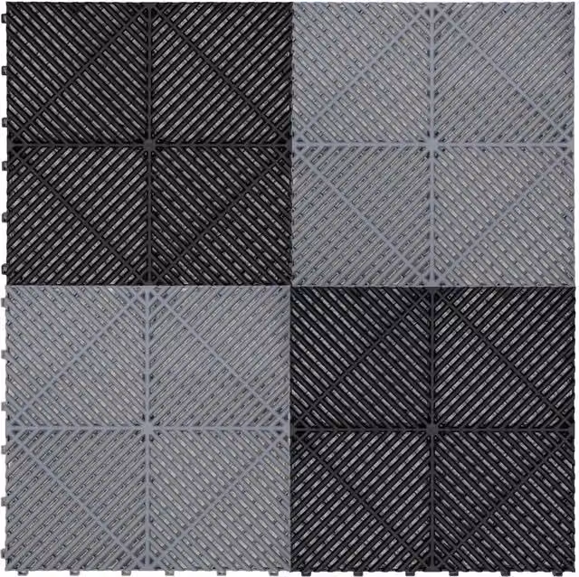Monstershop Industrial Vented Garage Floor Tiles with Edges, Plastic, Black and Grey – 1