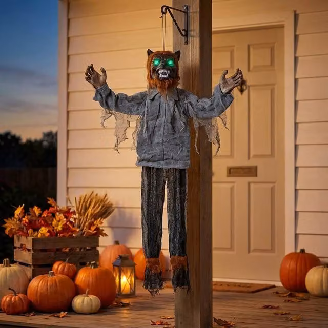Garden Greatness Animated Hanging Haunted Werewolf with Motion Sensor and Lights, Multicolour