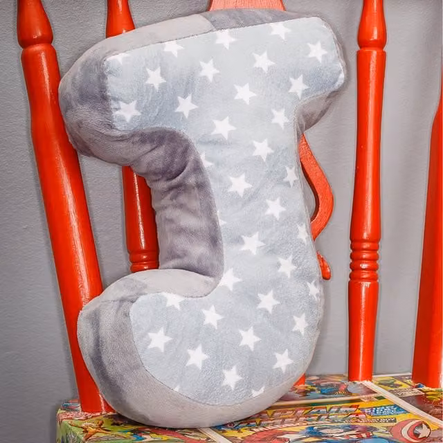Echo Three Letter Cushion J in Grey and White with Star Pattern