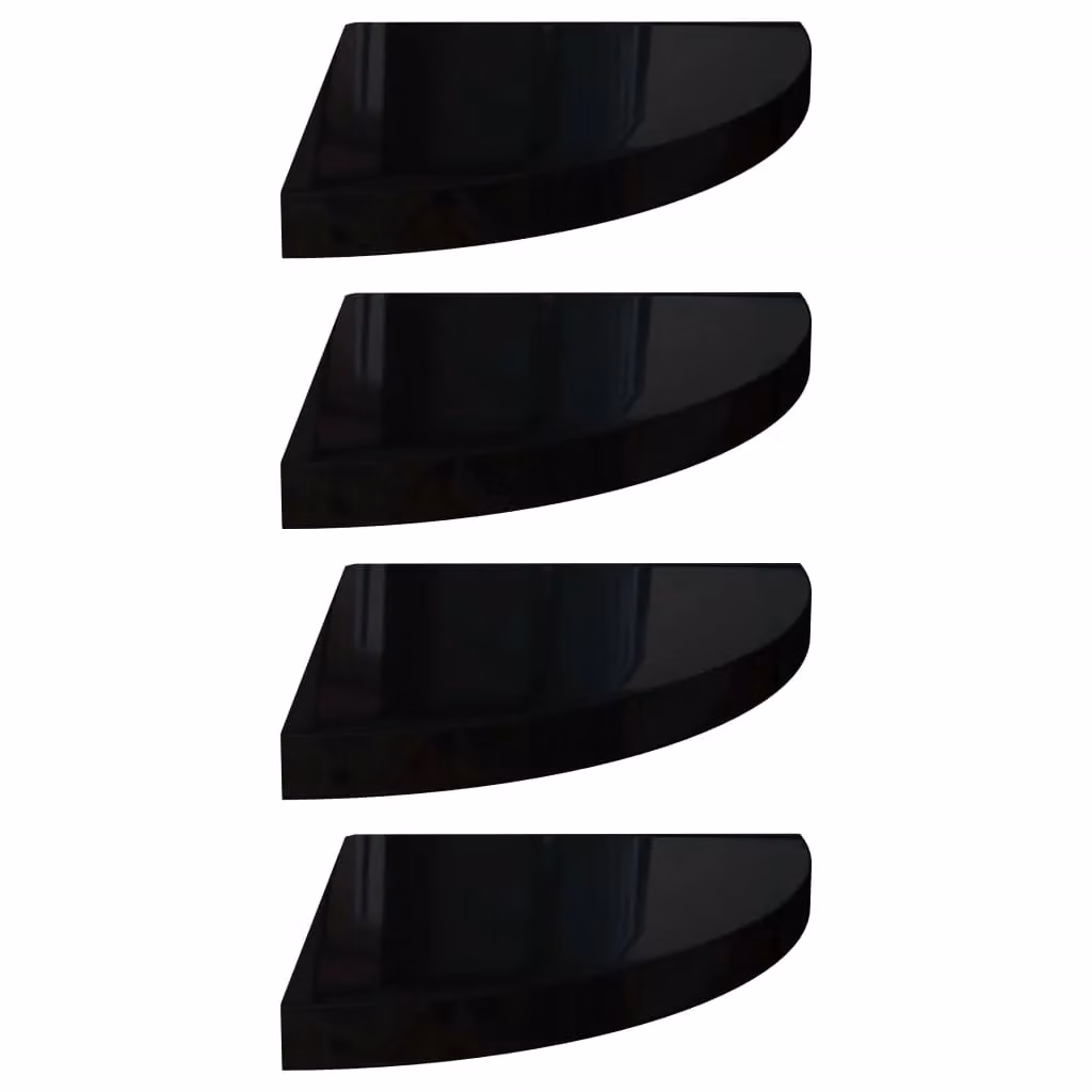 Berkfield Home Set of 4 High Gloss Black Floating Corner Shelves, W/D/H: 35 x 35 x 3.8 cm – 2