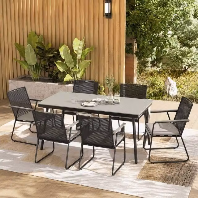 STILVORA 6-Seater Modern Outdoor Dining Set with Cushions in Grey – 1