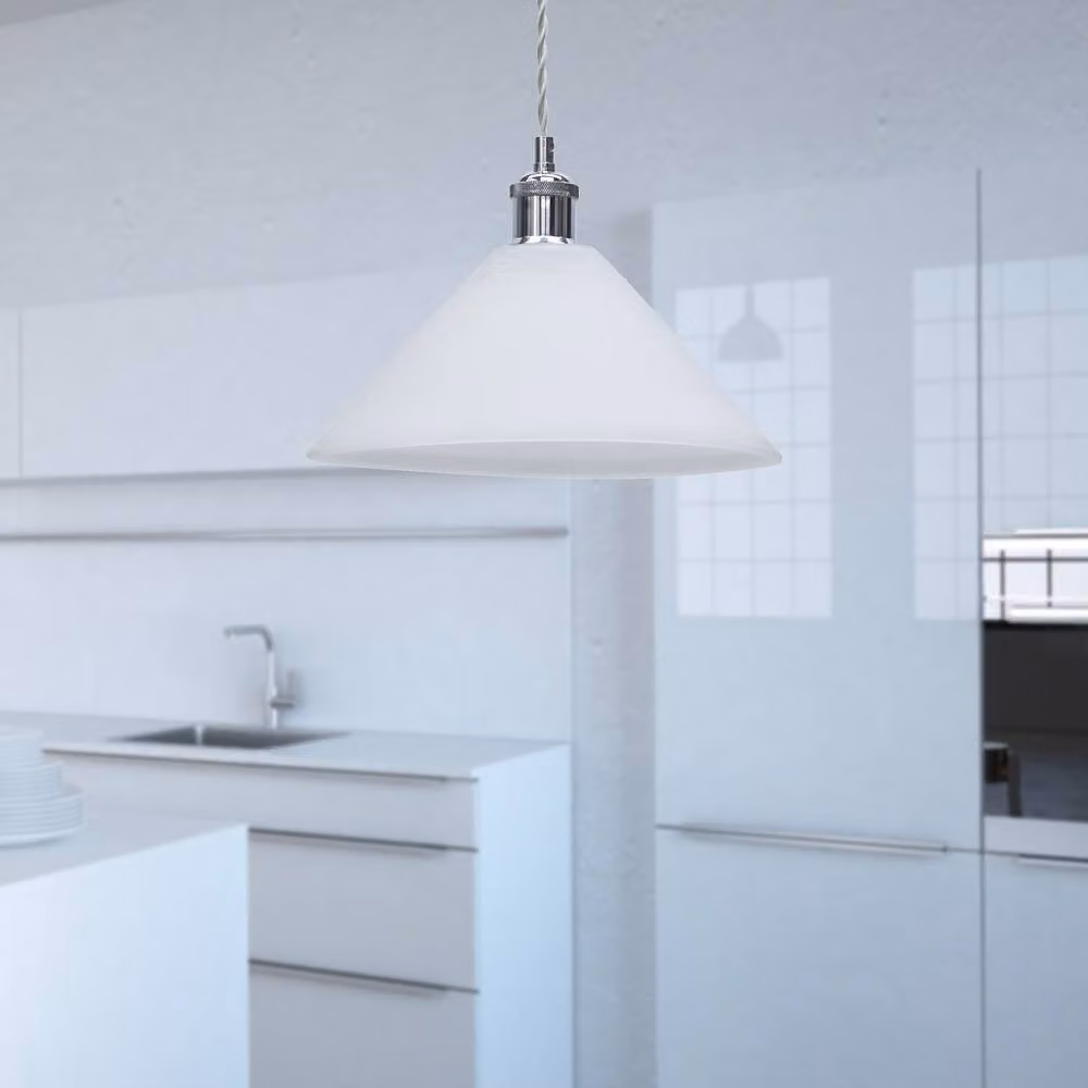 First Choice Lighting Fenton Polished Chrome and White Frosted Glass Pendant Light – 3
