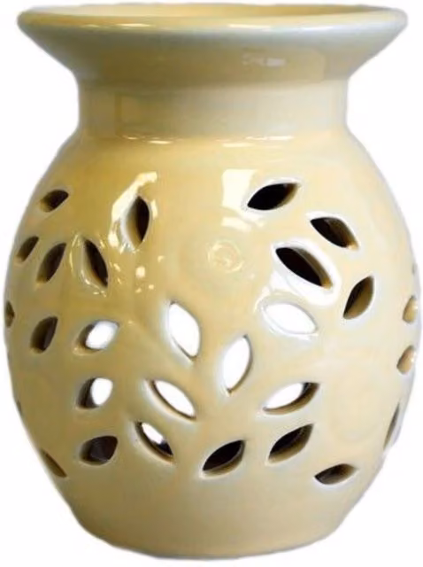 KDMK Floral Ceramic Tealight Oil Burner in Yellow