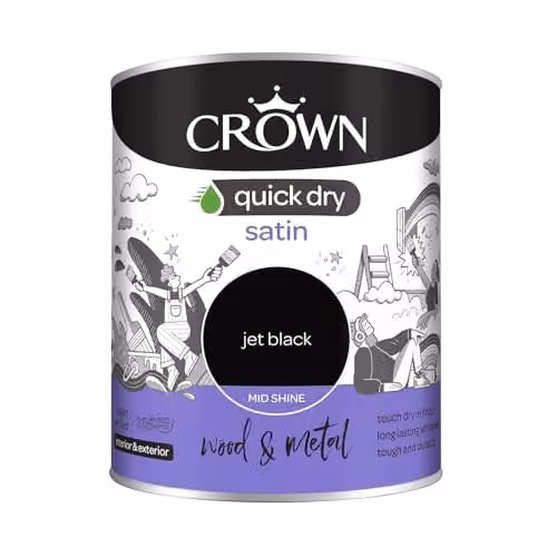 Crown Quick Dry Satin Wood and Metal Paint, Black, 0.75 l – 1