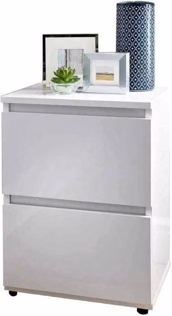 FORGEVIO 2-Drawer Bedside Cabinet in White Glossy Finish