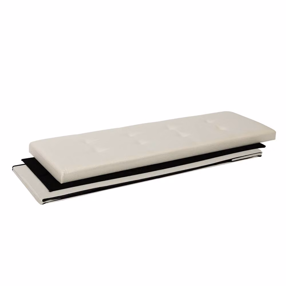 Dprodo Linen Storage Ottoman and Folding Foot Rest Stool in Beige, W/D/H: 76 x 38 x 38 cm – 5
