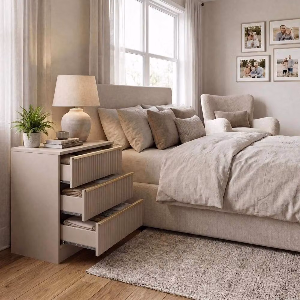 KORVIXA Modern Beige and Black 3 Drawer Chest of Drawers for Bedroom Storage – 2