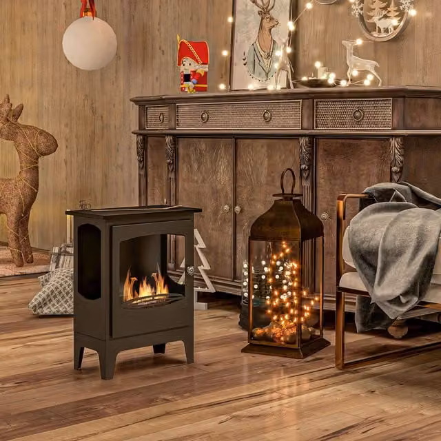 HOMCOM Black Freestanding Bioethanol Fireplace with 0.9L Tank and Flame Snuffer
