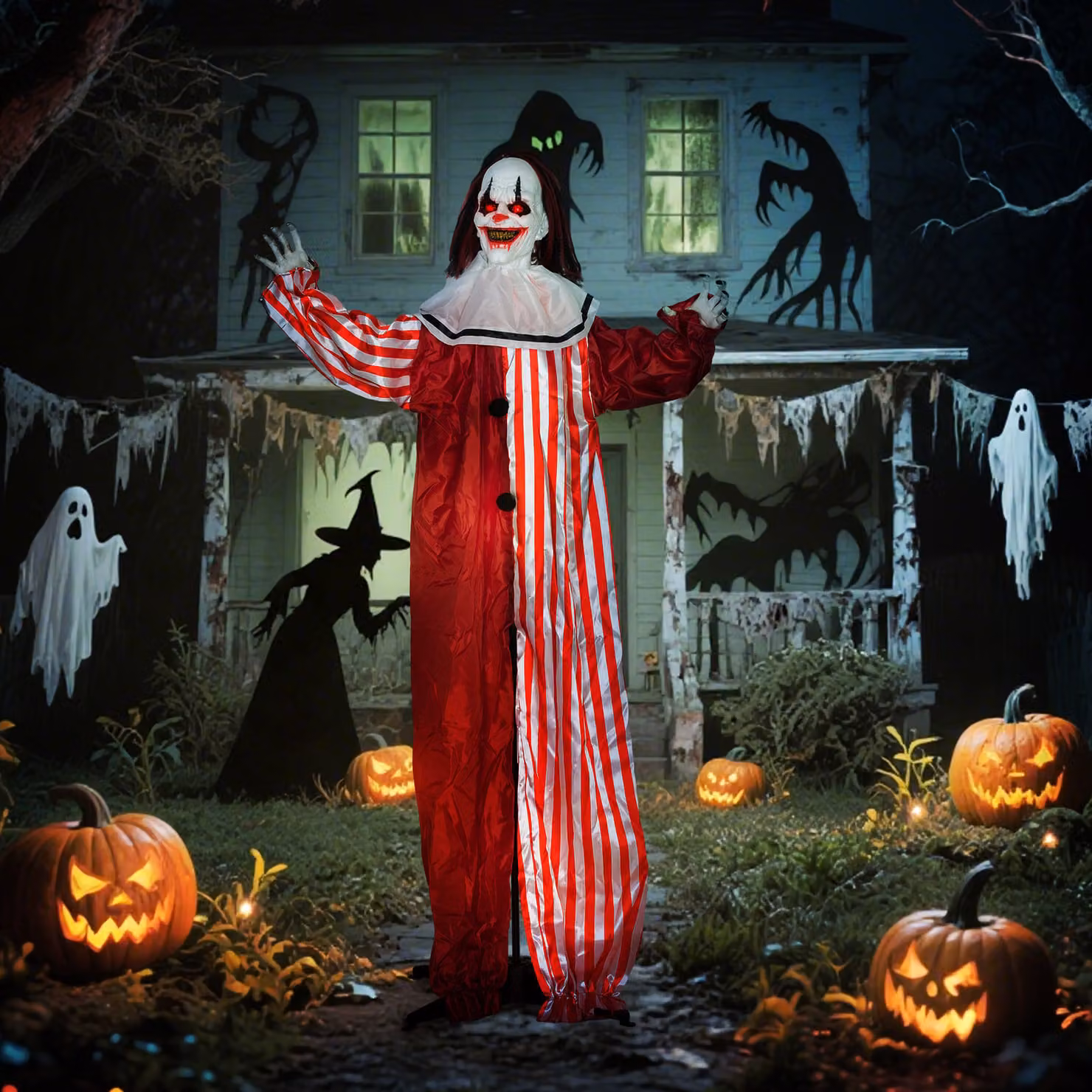 Outsunny 165 cm Life Size Animated Halloween Clown with Red Light Up Eyes and Sound Activated Moving Body – 2