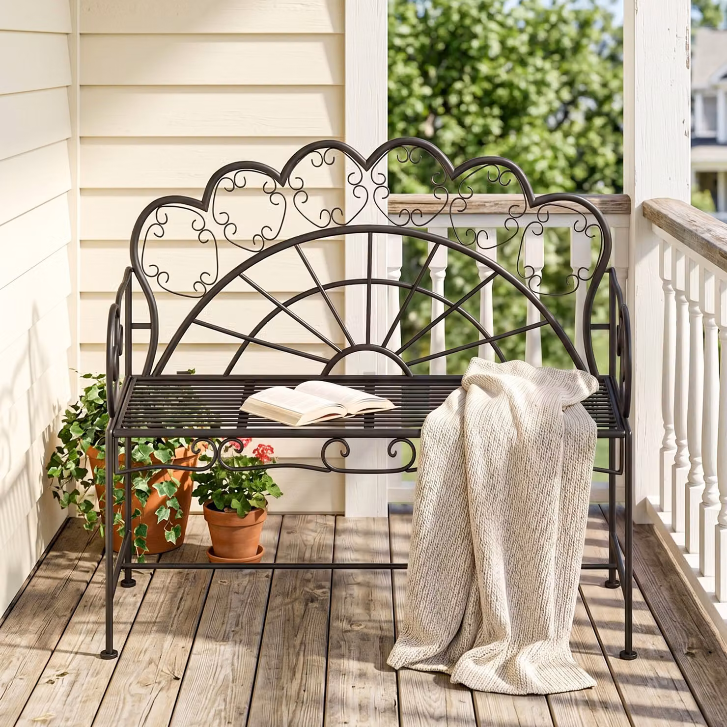 Outsunny Metal Garden Bench Loveseat with Slatted Seat in Matt Black – 6