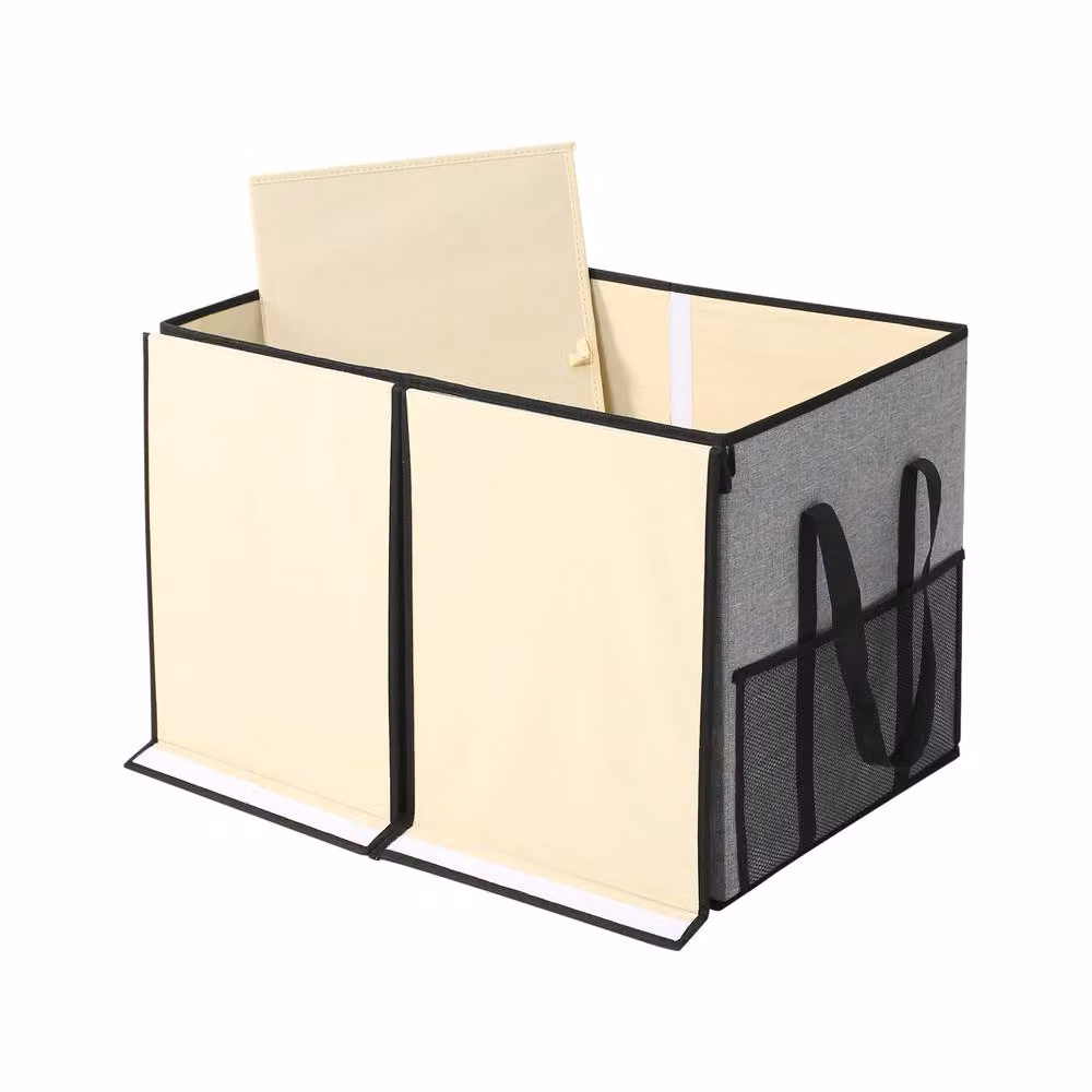 Xample Large Collapsible Storage Box with Lid and Handles, Grey, W/D/H: 42 x 35 x 65 cm – 2