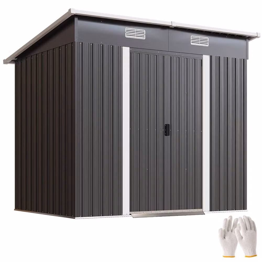 OUTSUNNY Black Steel Pent Garden Storage Shed with Sliding Doors and Side Vent – 2