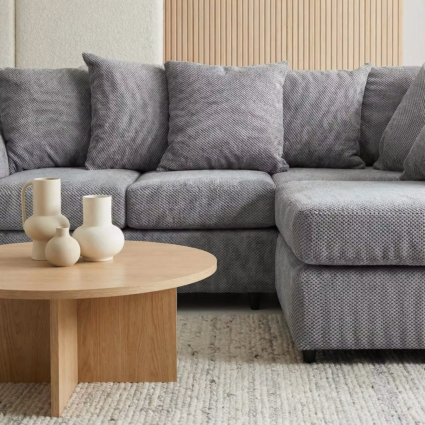 Abakus Direct Jumbo Grid Right Hand Corner Sofa in Grey with Scatter Cushions – 2