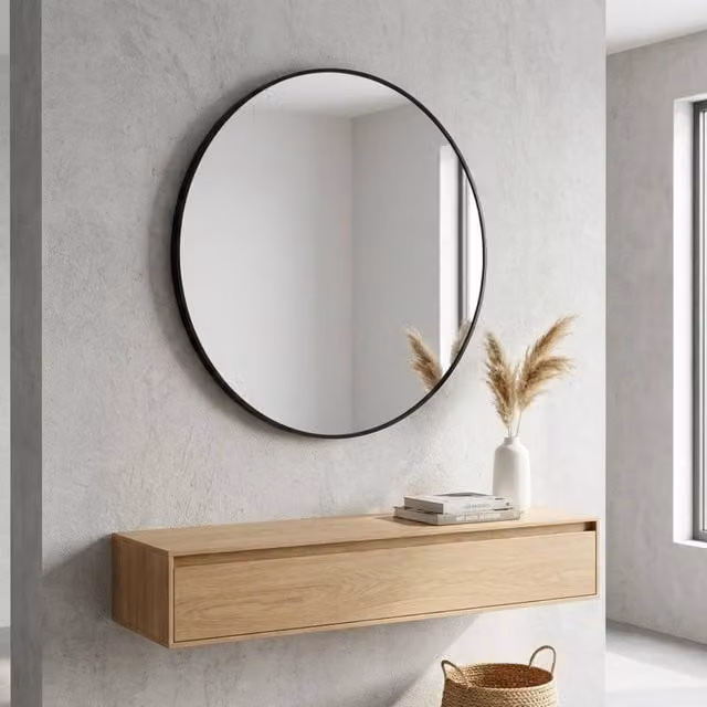 Garden Greatness Relica Large Round Black Wall Mirror, Diameter: 61 cm