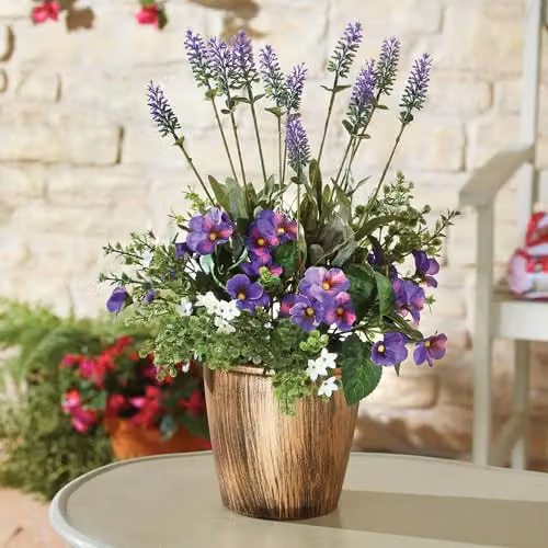 Gainsborough Mixed Artificial Lavender and Pansy Plant in Bronze Pot, Green, Purple and Bronze, H: 44 cm, W: 30 cm, D: 30 cm – 2