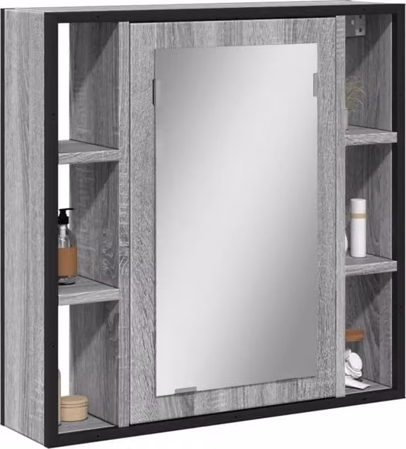 Berkfield Home Grey Sonoma Bathroom Mirror Cabinet, W: 60 cm, H: 60 cm, D: 16 cm – 1