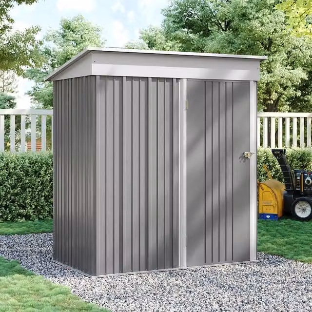 Lifeideas Modern Pent Roof Metal Garden Shed in Grey