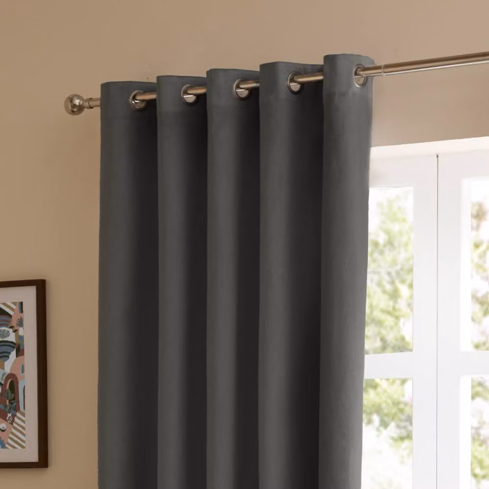 Furn Charcoal Velvet Room Darkening Eyelet Curtain Pair, Width: 168 cm, Drop: 229 cm – 3