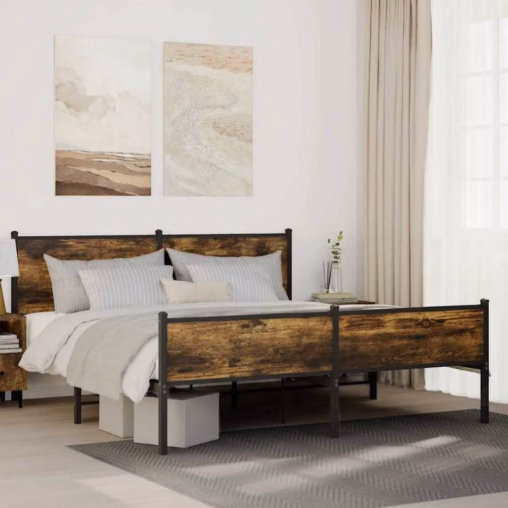 Berkfield Home Metal Bed Frame in Smoked Oak Brown, W/D/H: 180 x 200 cm Super King – 2
