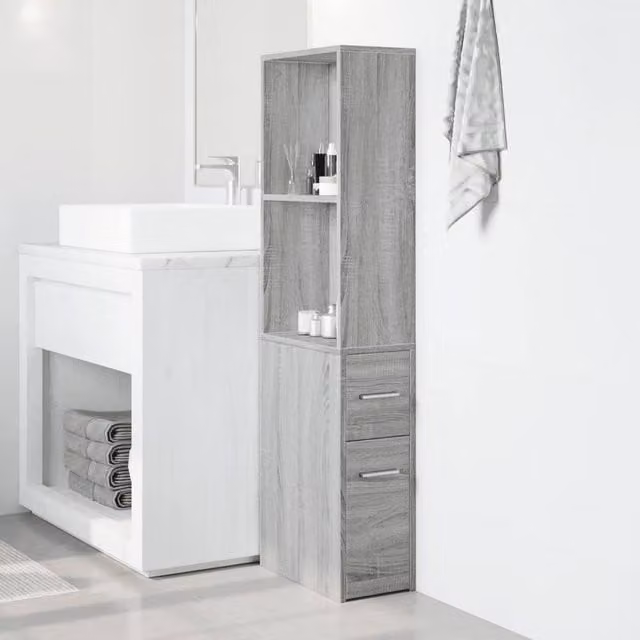 Berkfield Home Narrow Bathroom Cupboard with Wheels in Grey Sonoma, W: 22.0 cm, D: 41.0 cm, H: 135.0 cm – 1