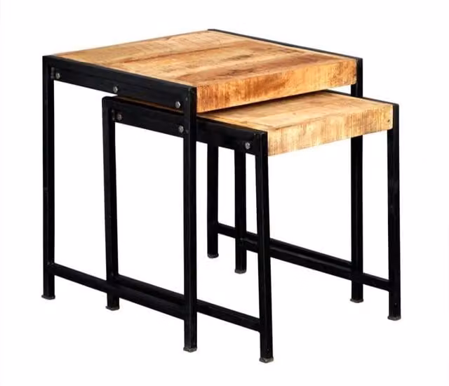 IH Design Franciscan Mintis Nest of 2 Industrial Style Tables in Brown Wood and Metal