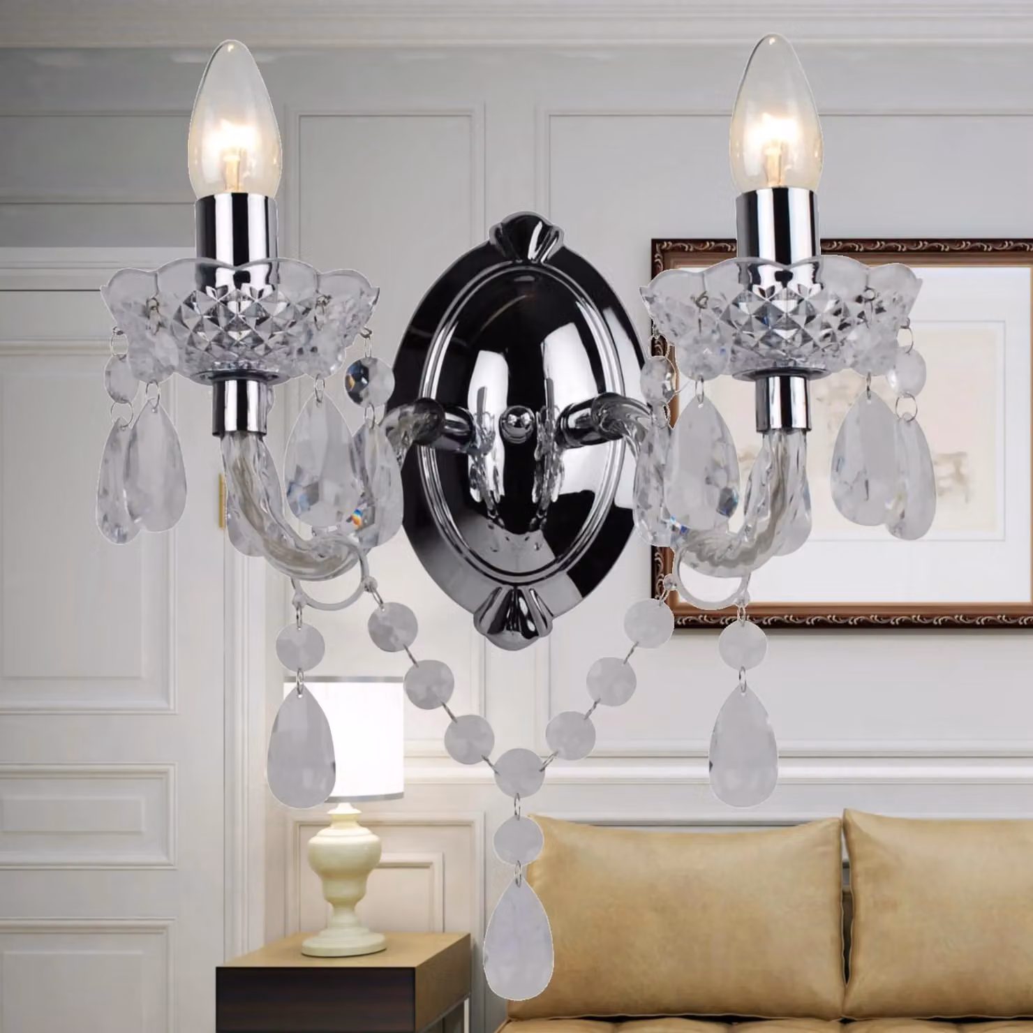 First Choice Lighting Marie Therese Style Clear Acrylic and Chrome 2 x 40W Wall Light – 4