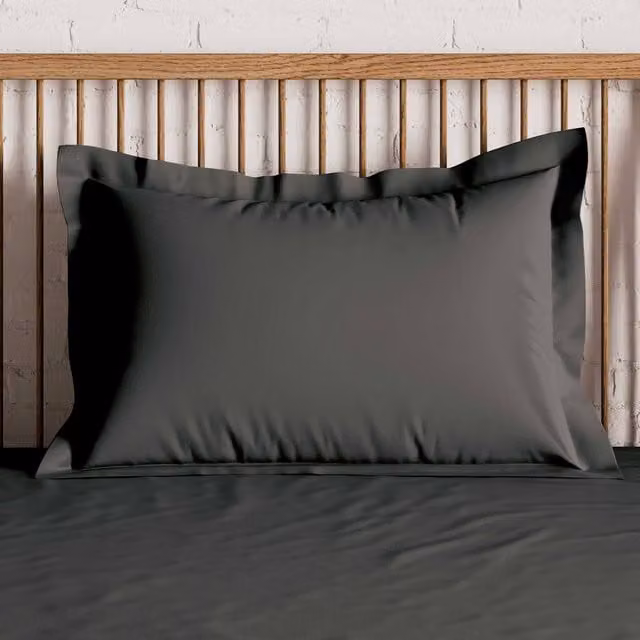 Bedeck Pair of Grey 500 Thread Count Plain Dye Mako Satin Cotton Oxford Pillowcases – 1