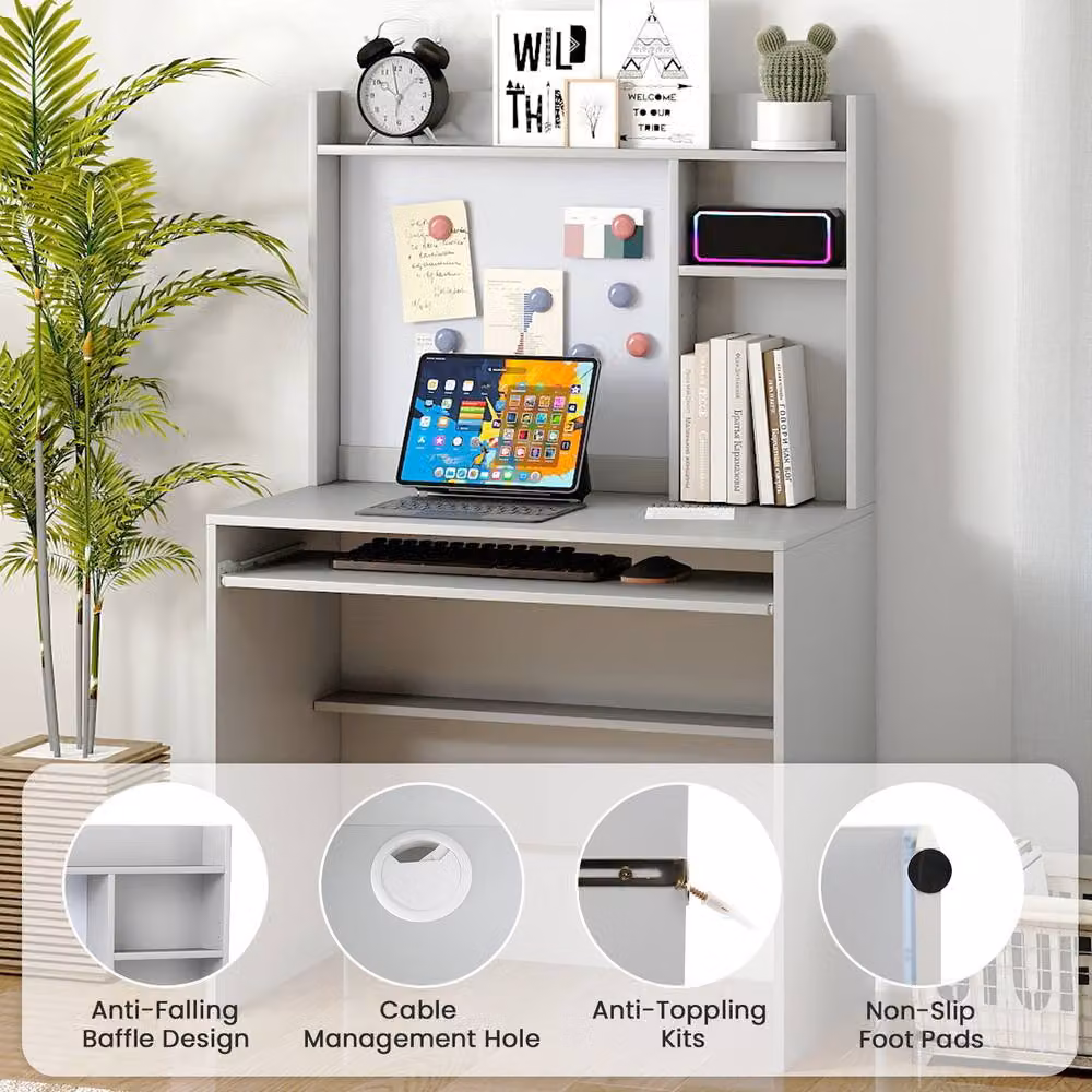 Costway Modern Computer Desk with Magnetic Bulletin Board in Grey – 5