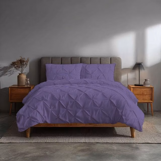 Home Sweet Home UK Pintuck Polycotton Duvet Cover and Pillowcase Set, Purple, W/D/H: 200 x 200 cm – 1