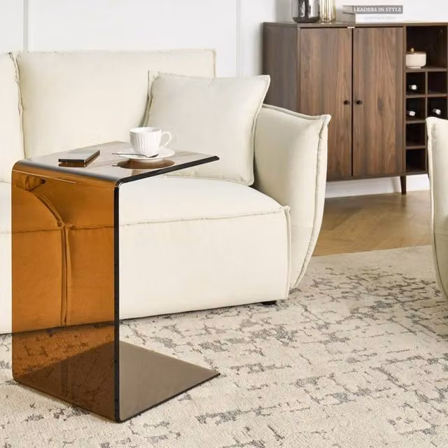 Wyld and Coco C-shaped Cantilever Side Table with Brown Tempered Glass, W/D/H: 61 x 40 x 61 cm – 1