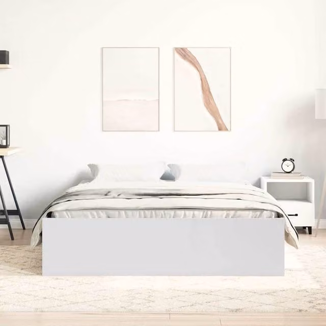 Berkfield Home Modern Bed Frame in White, W/D/H: 140 x 200 x 35 cm