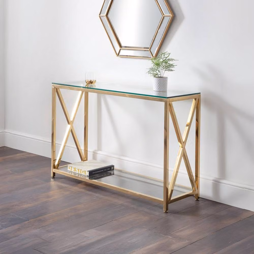 Cheshire Monaco Rectangular Console Table in Gold and Transparent Glass W/D/H: 120.0 x 78.0 x 40.0 cm – 2
