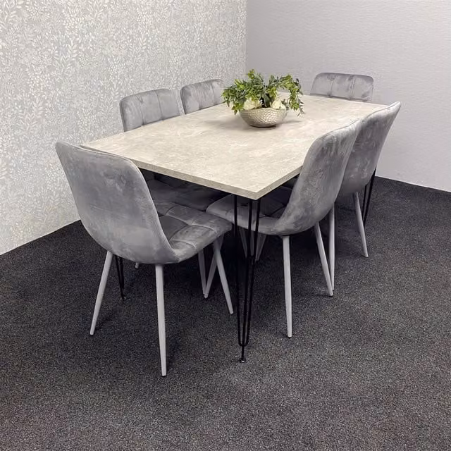 Kosy Koala Iron Stone Grey Dining Set with 6 Velvet Chairs