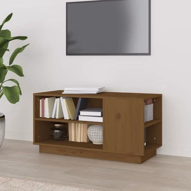 Berkfield Home TV Cabinet in Honey Brown Solid Pine Wood, W/D/H: 80 x 35 x 40.5 cm – 1