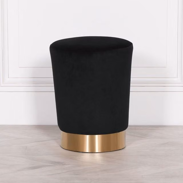 Glasstone Black Velvet Round Stool, W/D/H: 35 x 35 x 44 cm – 1