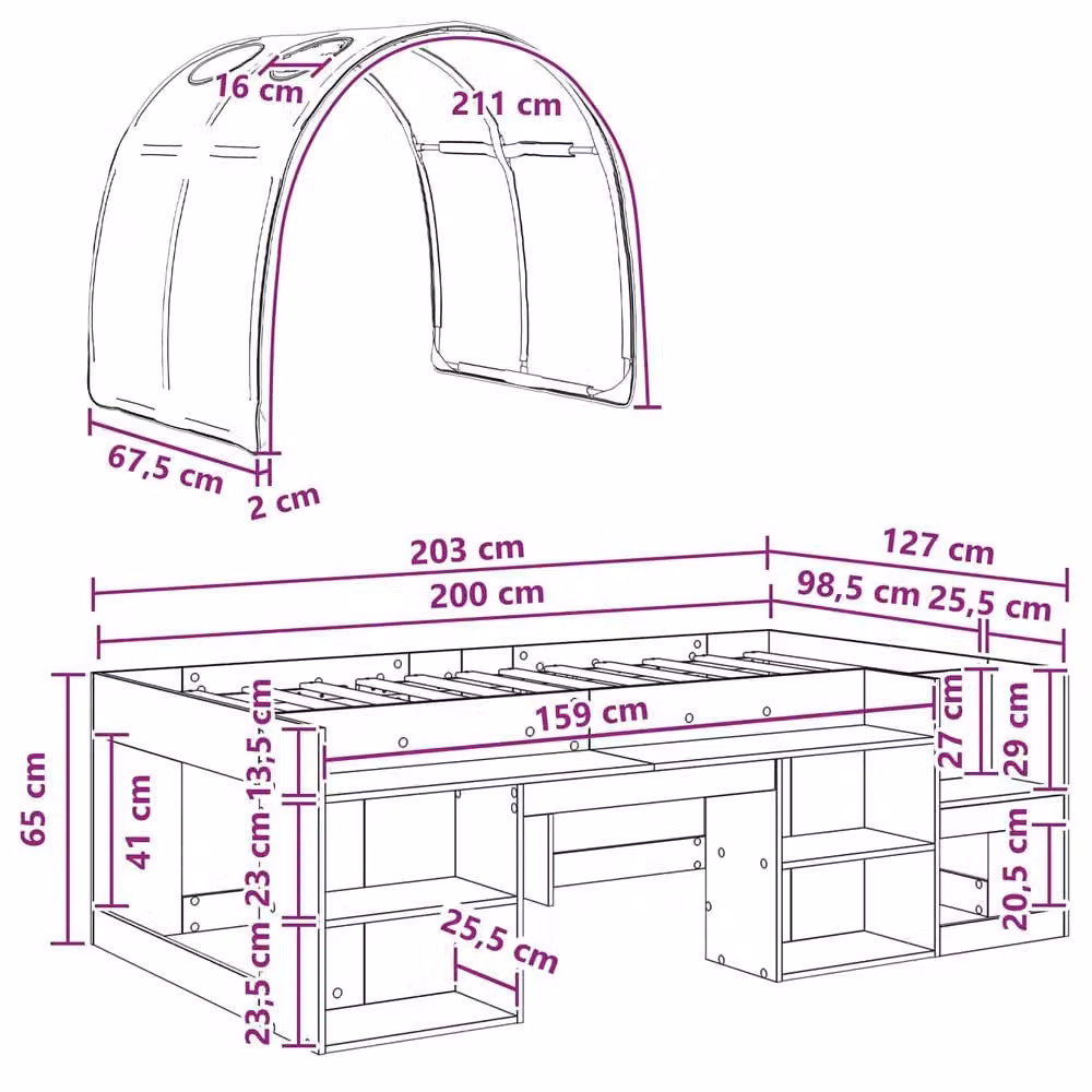 Berkfield Home Modern Single Bed Frame with Tunnel and Stairs in Sonoma Oak and Red Brown Engineered Wood – 4