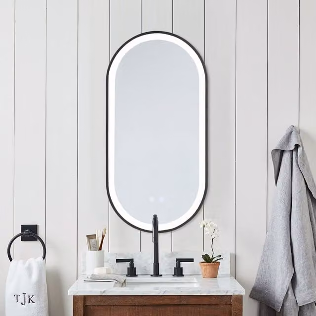 Livingandhome Oval LED Anti-Fog Wall Mirror with 3 Light Colours in Black