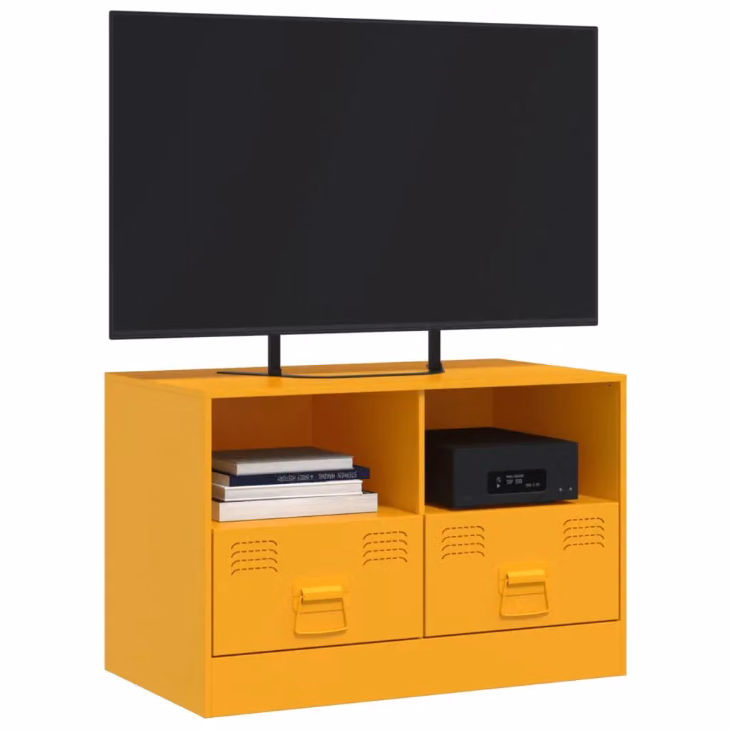 Berkfield Home TV Cabinet in Mustard Yellow Metal, W/D/H: 67 x 39 x 44 cm – 4