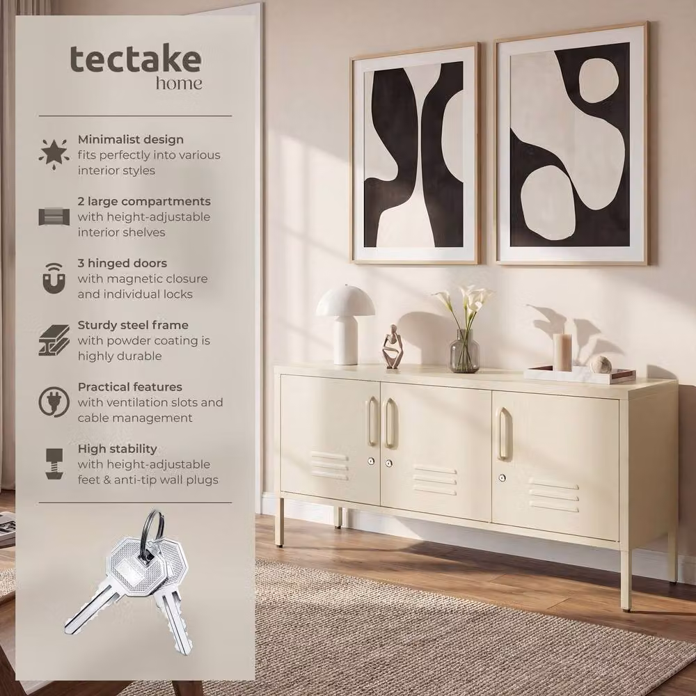 tectake Baker Sideboard in Beige with Lockable Doors and Cable Management – 2