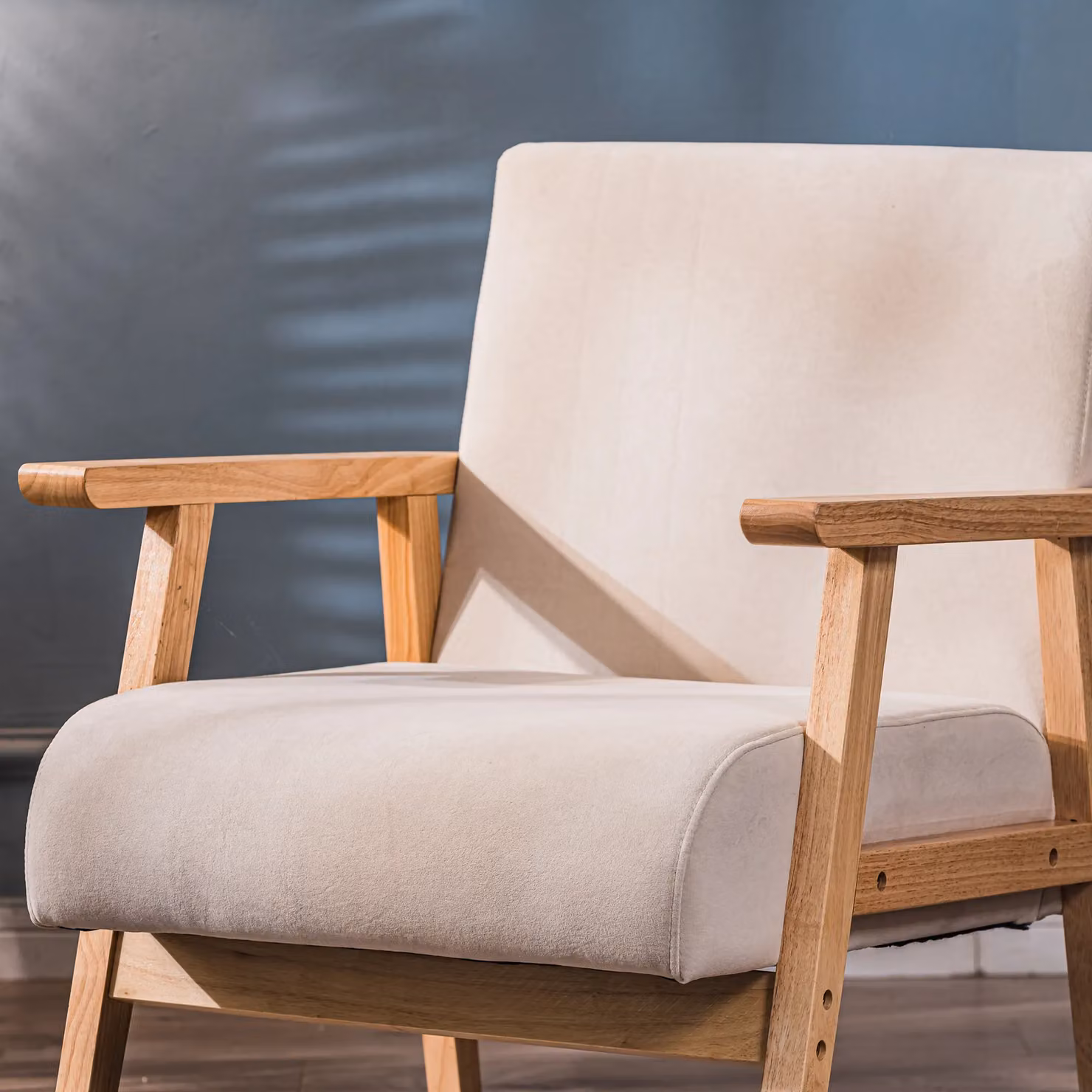 Nordlys Scandinavian Lounge Armchair with Solid Wood Frame in Beige – 3
