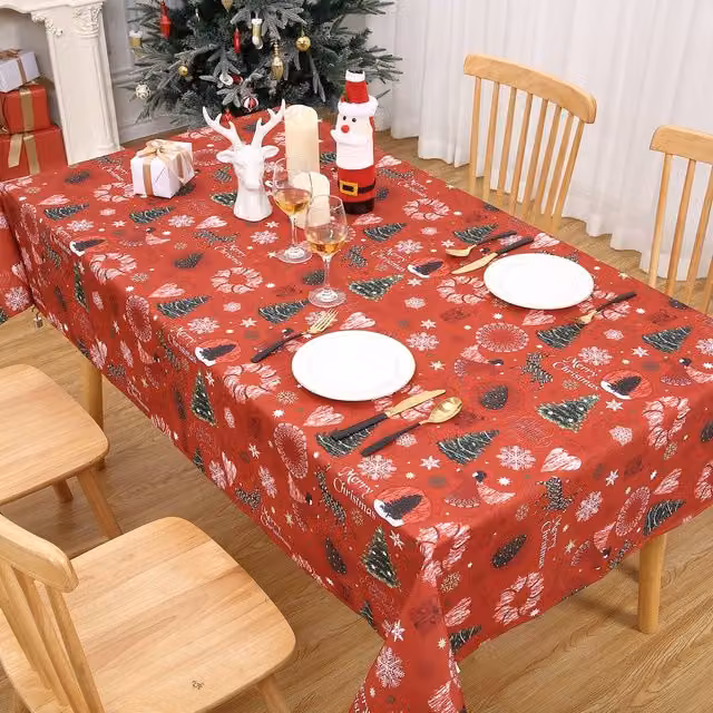 London Boutique Red Christmas Snowflake Design Waterproof and Washable Tablecloth, W x D: 132.08 x 132.08 cm – 1
