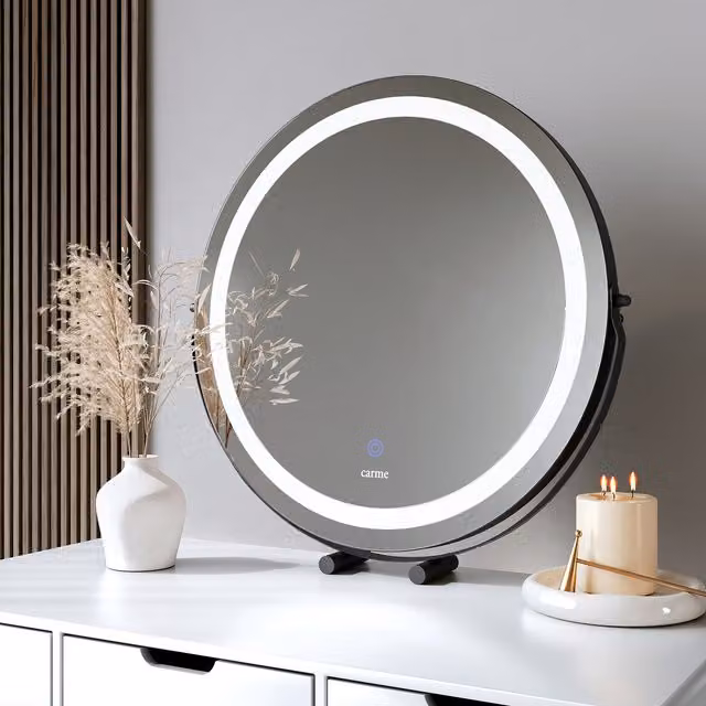 CARME Riley Round Tabletop LED Light Mirror with Touch Switch and Dimmable Function in Black