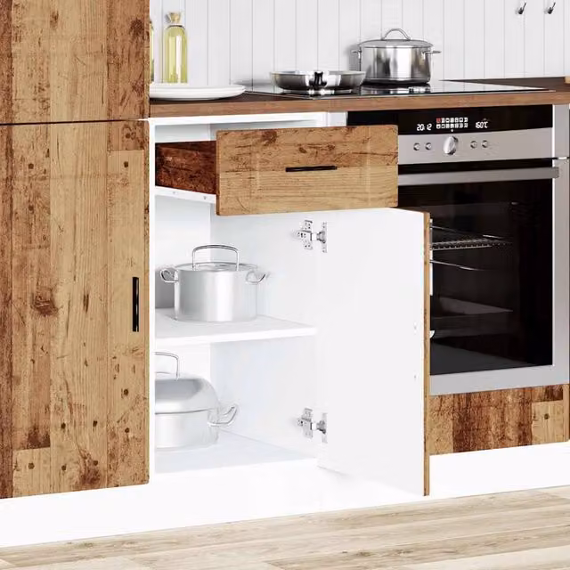 Berkfield Home Porto Kitchen Base Cabinet in Brown Old Wood Engineered Wood W/D/H: 81.5 x 40.0 x 46.0 cm – 1