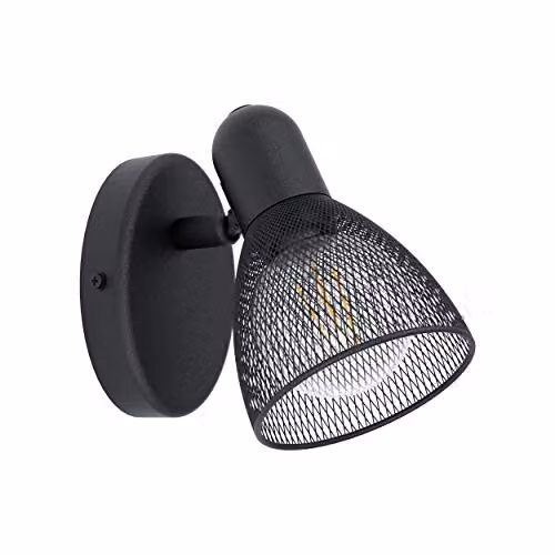 Loops Modern Black Metal Wall Spot Light with Round Mesh Shade and E14 LED Bulb – 1
