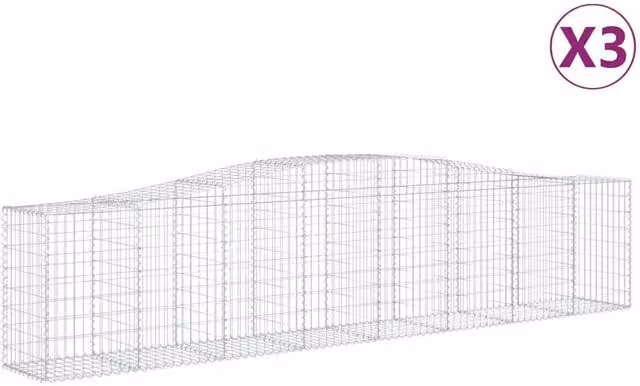 Berkfield Home Arched Gabion Baskets, 3 Piece Set, Silver Galvanised Steel, W: 400 cm, D: 50 cm, H: 80-100 cm