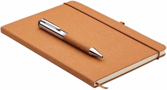 MidOcean Eleganote A5 Faux Leather Hardcover Lined Notebook and Pen Set in Beige
