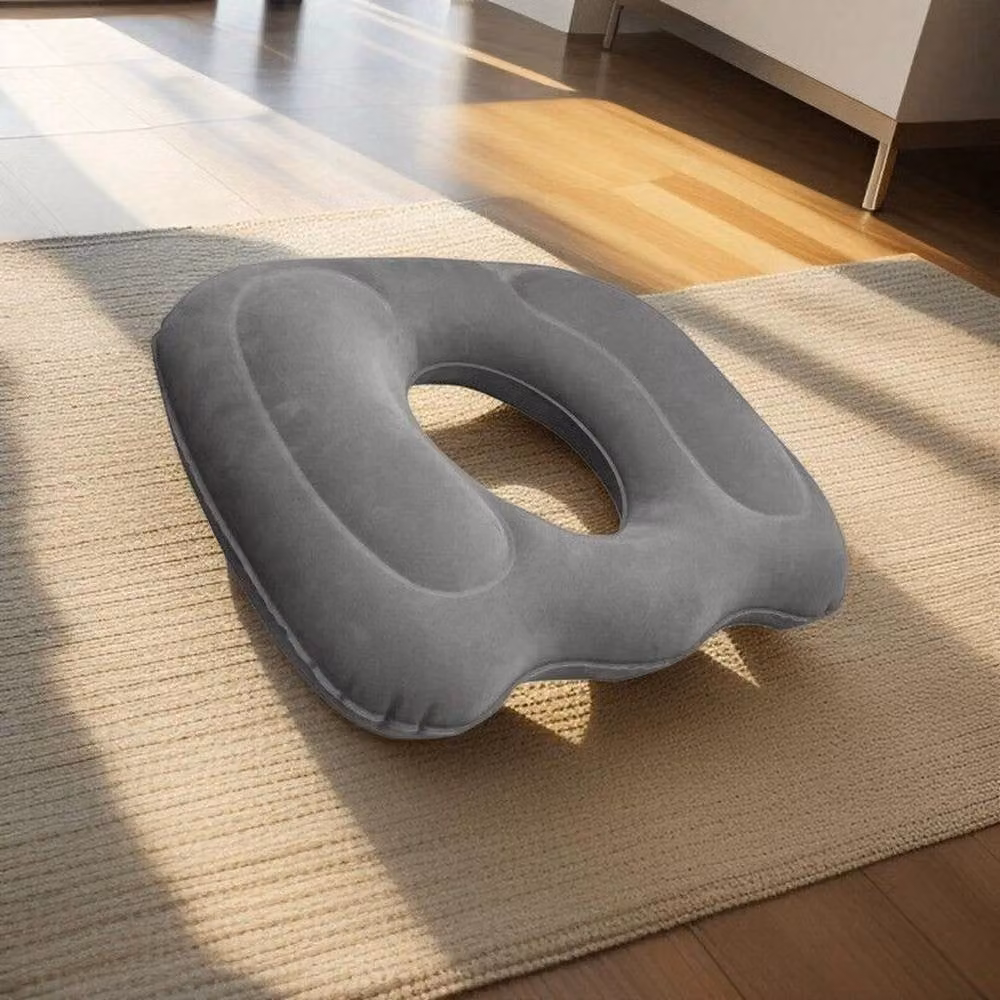 PAWNORA Large Round Memory Foam Donut Seat Cushion in Grey Velours – 3