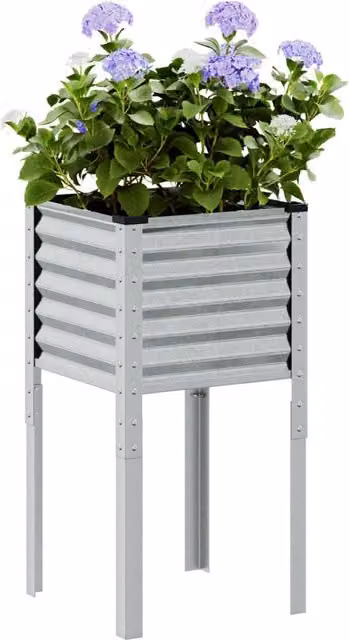 Berkfield Home Galvanised Steel Garden Planter in Silver, W/D/H: 45 x 45 x 88 cm – 1